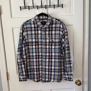 American Eagle Outfitters Blue and White Plaid Mid Weight FlannButton Down Shirt